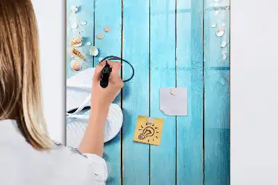 Magnetická tabule na kreslení v modrém provedení s motivem plážových prken