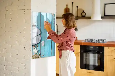 Magnetická tabule na kreslení v modrém provedení s motivem plážových prken
