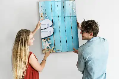 Magnetická tabule na kreslení v modrém provedení s motivem plážových prken