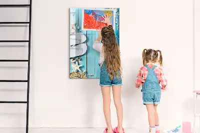 Magnetická tabule na kreslení v modrém provedení s motivem plážových prken