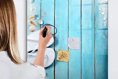 Magnetická tabule na kreslení v modrém provedení s motivem plážových prken