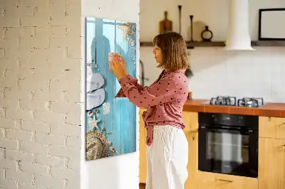 Magnetická tabule na kreslení v modrém provedení s motivem plážových prken