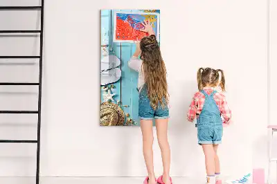 Magnetická tabule na kreslení v modrém provedení s motivem plážových prken