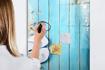 Magnetická tabule na kreslení v modrém provedení s motivem plážových prken