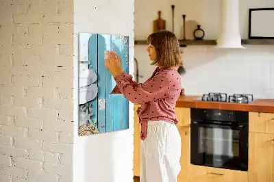 Magnetická tabule na kreslení v modrém provedení s motivem plážových prken