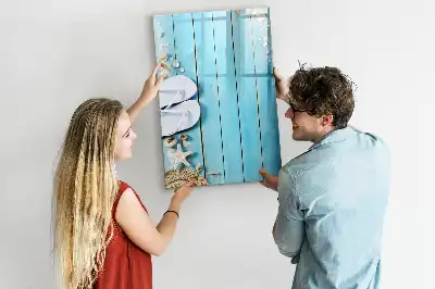 Magnetická tabule na kreslení v modrém provedení s motivem plážových prken