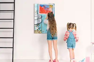 Magnetická tabule na kreslení v modrém provedení s motivem plážových prken