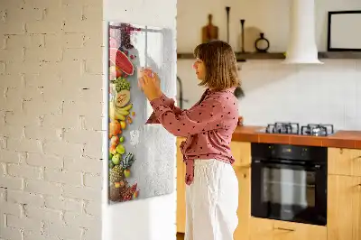 Magnetická tabule na kreslení se zeleninou na dřevěném podkladu