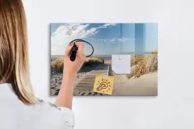 Popisovatelná magnetická tabule s motivem pohledu na pláž