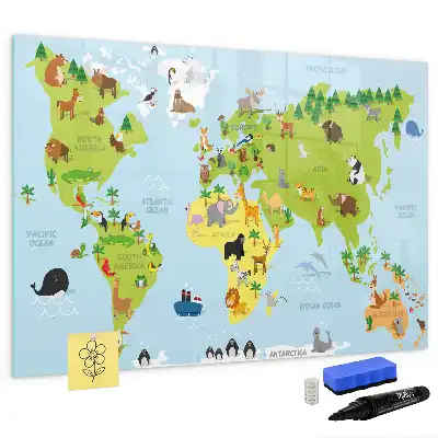 Magnetická kreslící tabule mapa světa se zvířaty