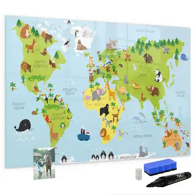Magnetická kreslící tabule mapa světa se zvířaty