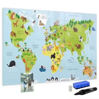 Magnetická kreslící tabule mapa světa se zvířaty