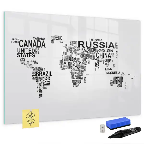 Popisovatelná magnetická tabule kontinenty z písmen