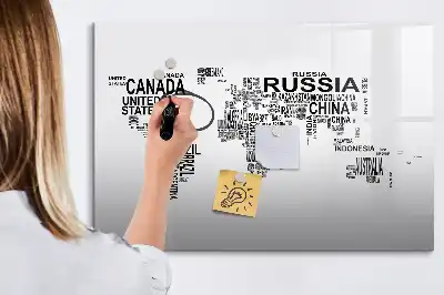 Popisovatelná magnetická tabule kontinenty z písmen