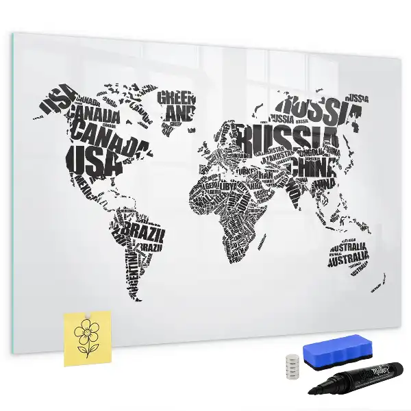 Mapa světa popisovatelná magnetická tabule