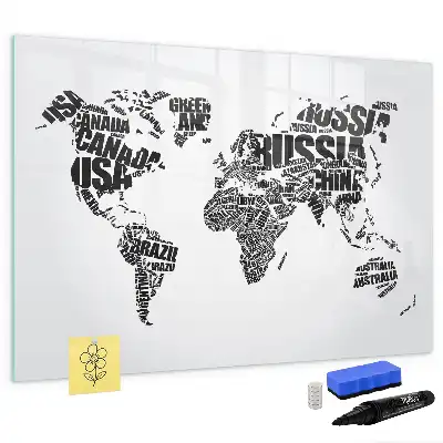 Mapa světa popisovatelná magnetická tabule