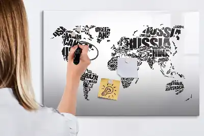 Mapa světa popisovatelná magnetická tabule