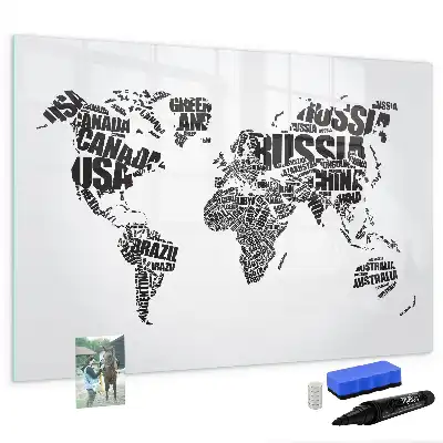 Mapa světa popisovatelná magnetická tabule