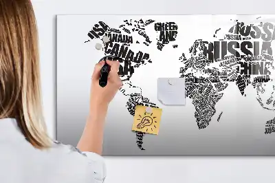 Mapa světa popisovatelná magnetická tabule