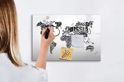 Mapa světa popisovatelná magnetická tabule