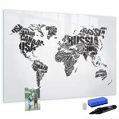 Mapa světa popisovatelná magnetická tabule