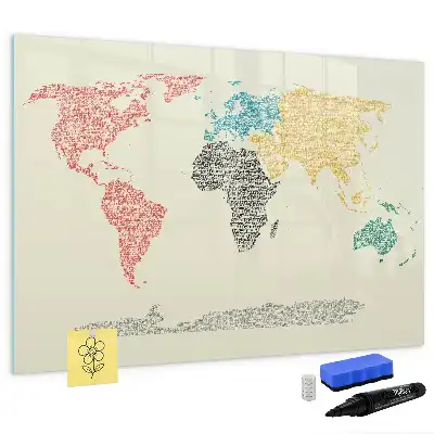 Magnetická kreslící tabule v designu mapy světa z písmen