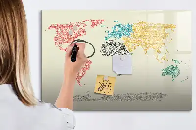 Magnetická kreslící tabule v designu mapy světa z písmen