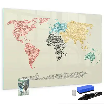 Magnetická kreslící tabule v designu mapy světa z písmen