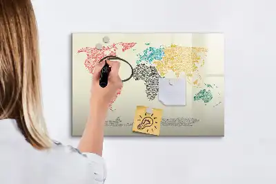 Magnetická kreslící tabule v designu mapy světa z písmen