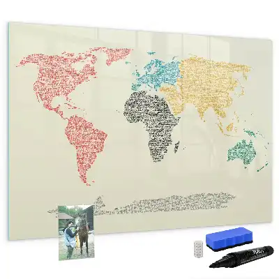 Magnetická kreslící tabule v designu mapy světa z písmen
