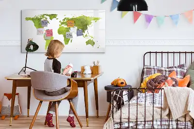 Akvarelová mapa světa popisovatelná magnetická tabule