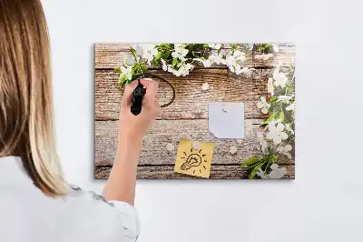 Popisovatelná magnetická tabule motiv květin na dřevě