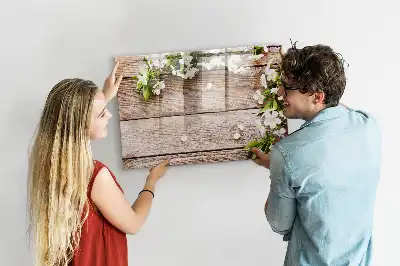 Popisovatelná magnetická tabule motiv květin na dřevě