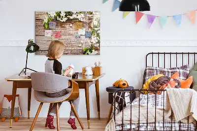 Popisovatelná magnetická tabule motiv květin na dřevě