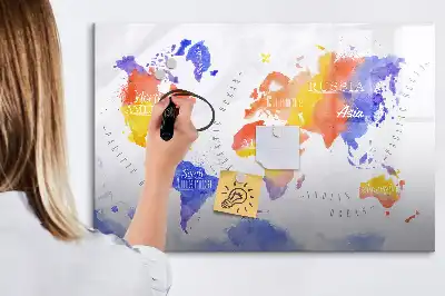 Akvarelová mapa světa popisovatelná magnetická tabule