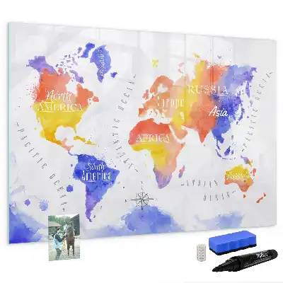 Akvarelová mapa světa popisovatelná magnetická tabule