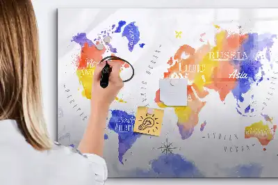 Akvarelová mapa světa popisovatelná magnetická tabule