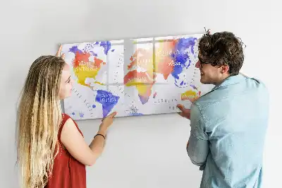 Akvarelová mapa světa popisovatelná magnetická tabule
