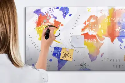 Akvarelová mapa světa popisovatelná magnetická tabule