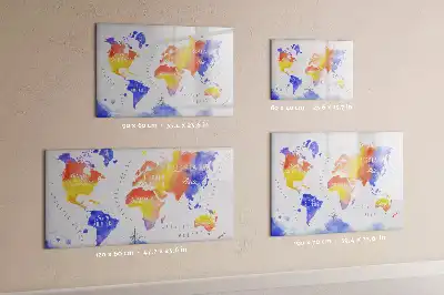 Akvarelová mapa světa popisovatelná magnetická tabule
