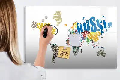 Magnetická tabule s mapou světa popisovatelná verze