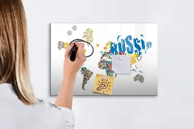 Magnetická tabule s mapou světa popisovatelná verze