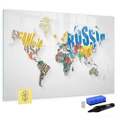 Magnetická kreslící tabule v designu textové mapy světa