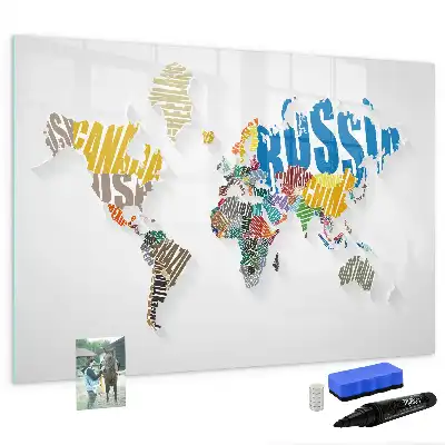 Magnetická kreslící tabule v designu textové mapy světa