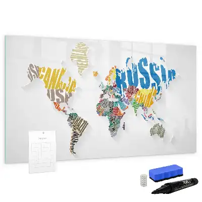 Magnetická kreslící tabule v designu textové mapy světa