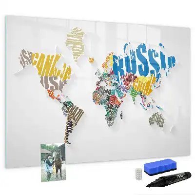 Magnetická kreslící tabule v designu textové mapy světa