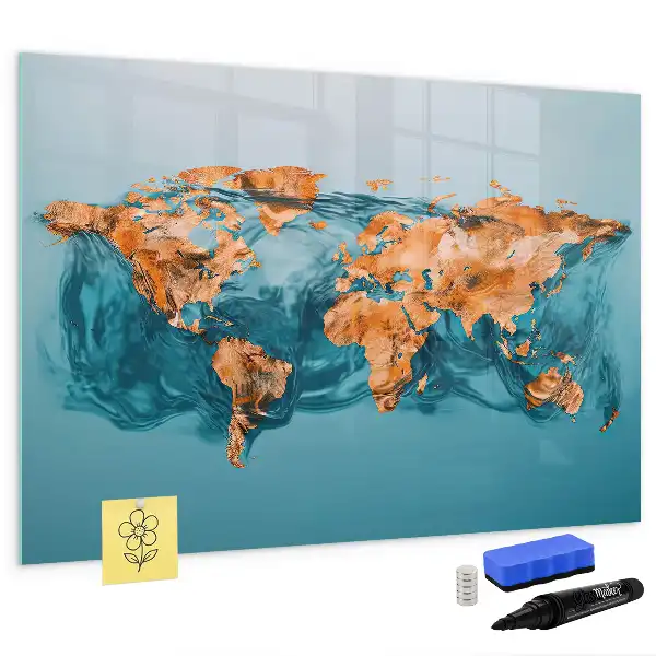 Popisovatelná magnetická tabule s motivem abstraktní mapy světa