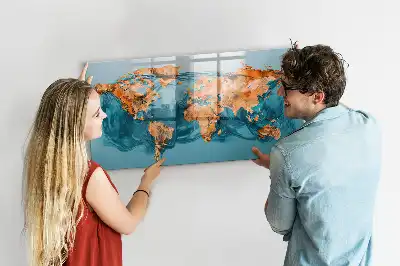 Popisovatelná magnetická tabule s motivem abstraktní mapy světa