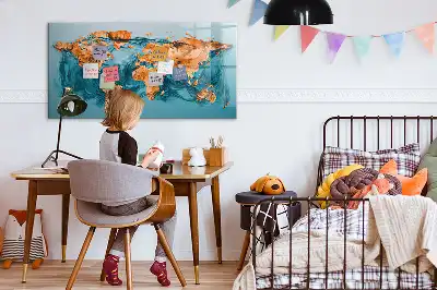 Popisovatelná magnetická tabule s motivem abstraktní mapy světa