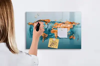 Popisovatelná magnetická tabule s motivem abstraktní mapy světa